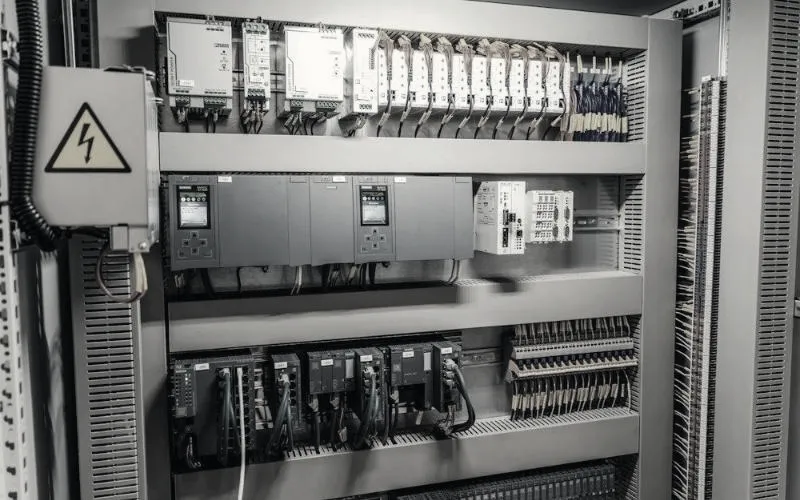 Szafa sterownicza ze sterownikami PLC i modułami wejść/wyjść